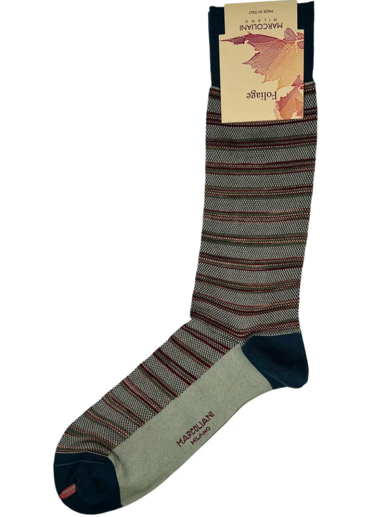 MARCOLIANI COTTON & MERINO VINEYARD STRIPES CALF SOCK - SAGE