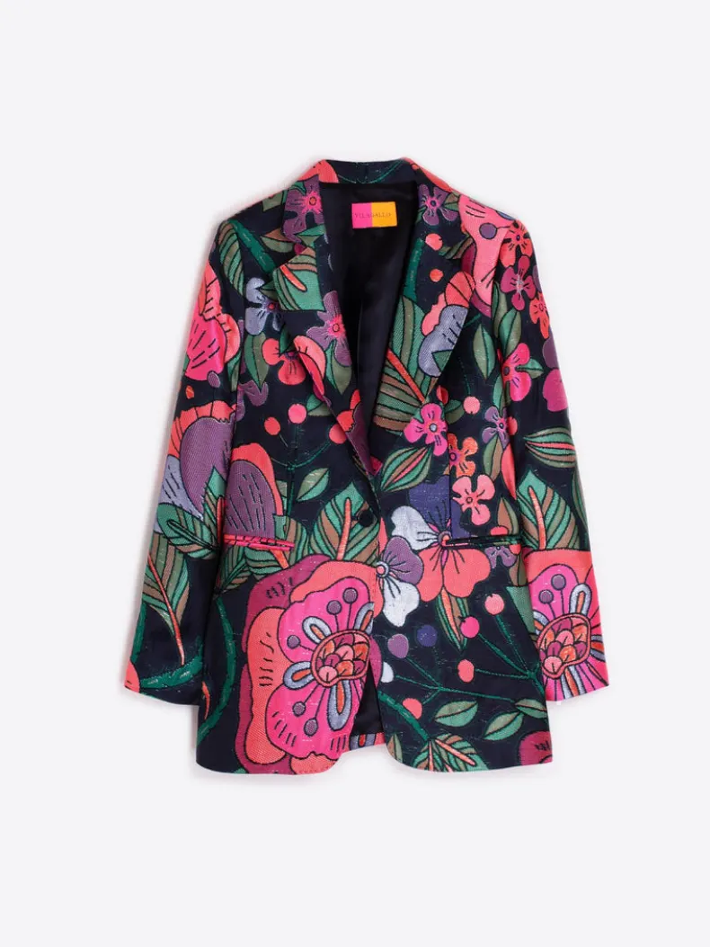 VILAGALLO FLOWER ROCK JACQUARD JACKET - NAVY