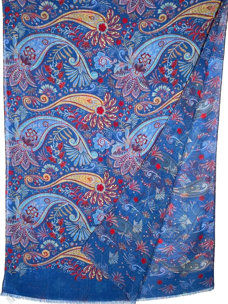 CALABRESE 1924 DOUBLE SIDED WOOL SCARF - DENIM PAISLEY