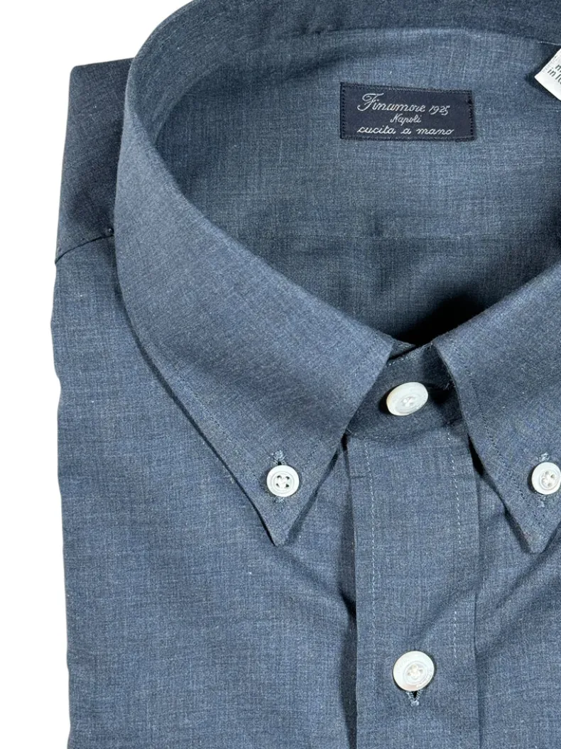 FINAMORE 1925 SUPERLIGHT COTTON SHIRT - SOLID DARK BLUE