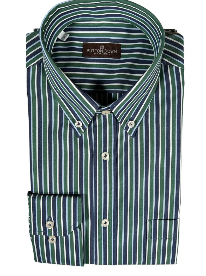 BUTTON DOWN SPORT SHIRT - NAVY/GREEN STRIPE
