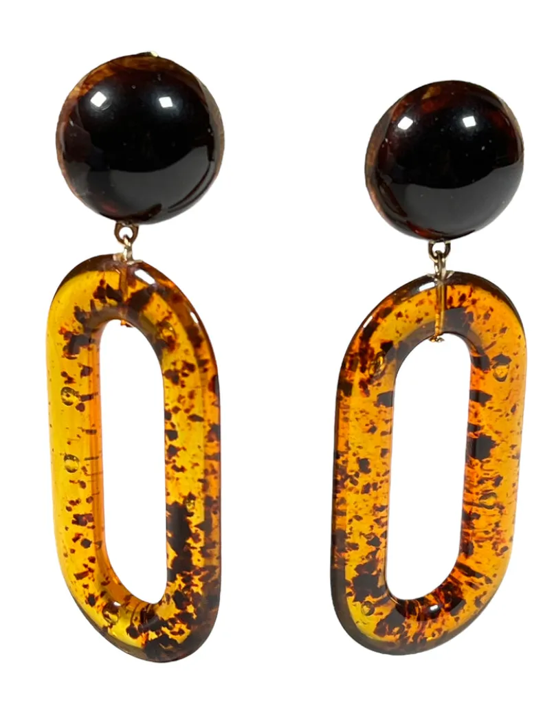FRANCINE BRAMLI PARIS - OVAL CLIP EARRING - BLACK/ORANGE