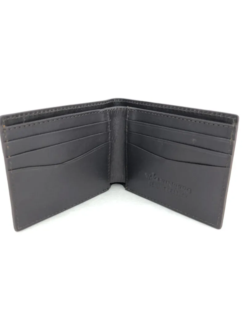 W.KLEINBERG PEBBLED BIFOLD WALLET - CHOCOLATE WITH ORANGE STITCHING