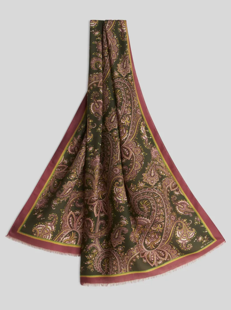 ETRO CASHMERE/SILK PAISLEY SCARF - GREEN