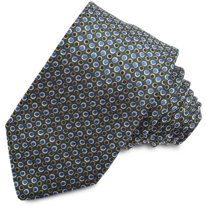 DION SILK TIE - FOREST RING DOTS