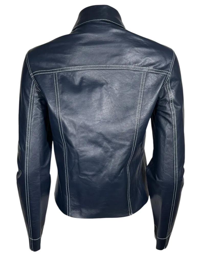 BLU ICE WOMEN'S LEATHER JACKET - NAVY