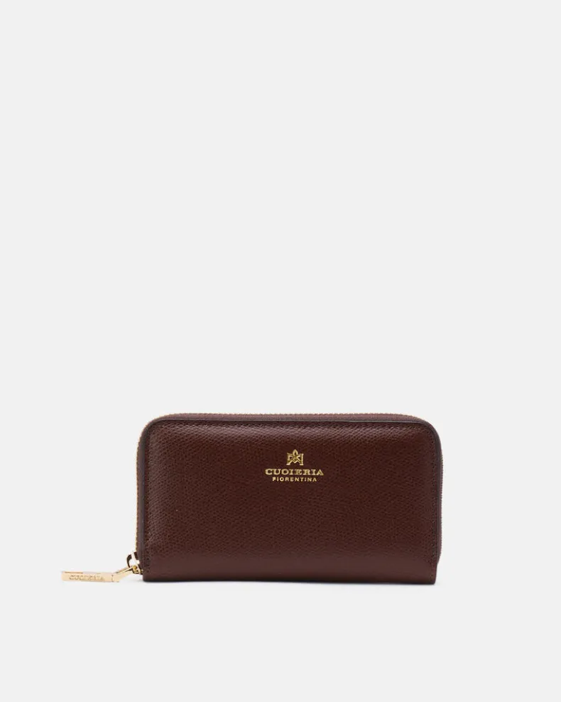 CUOIERIA FIORENTINA SMALL ZIP AROUND WALLET - CIOCCOLATO