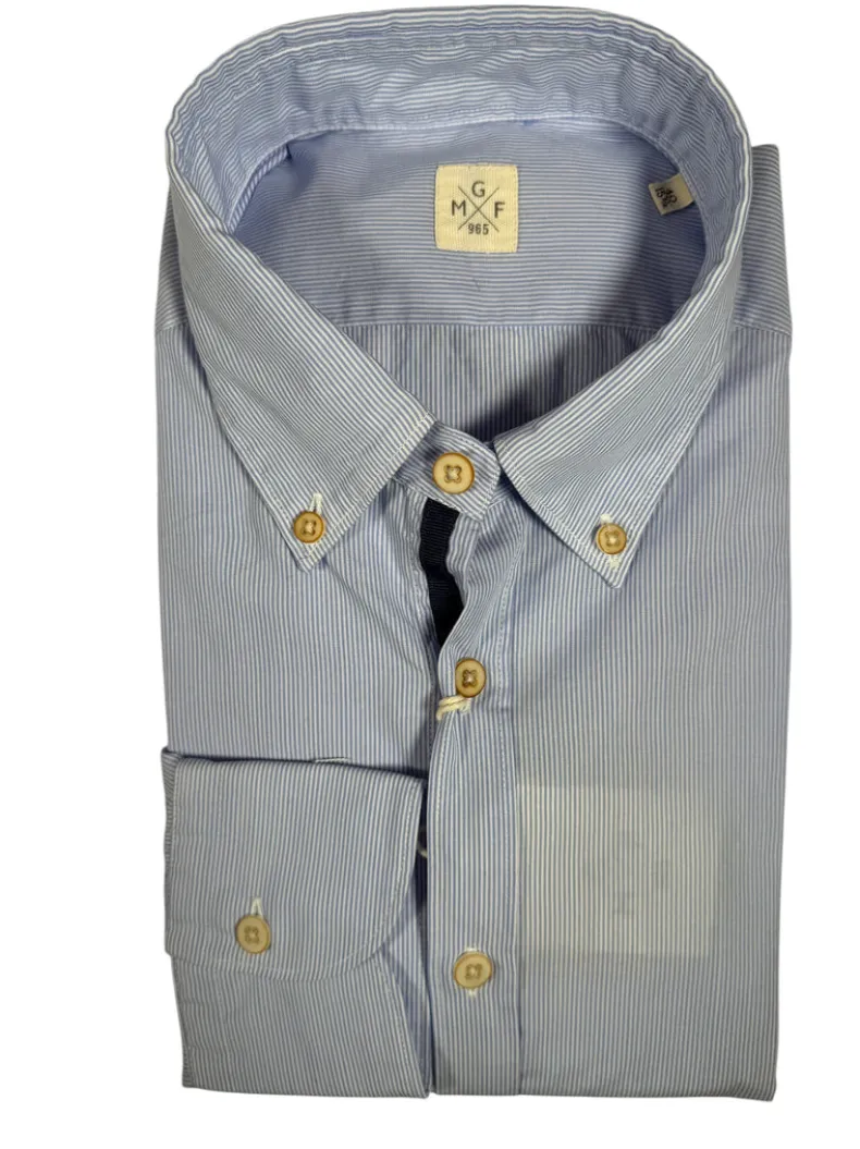GMF 965 MEN'S COTTON SPORT SHIRT - BLUE FINE STRIPE