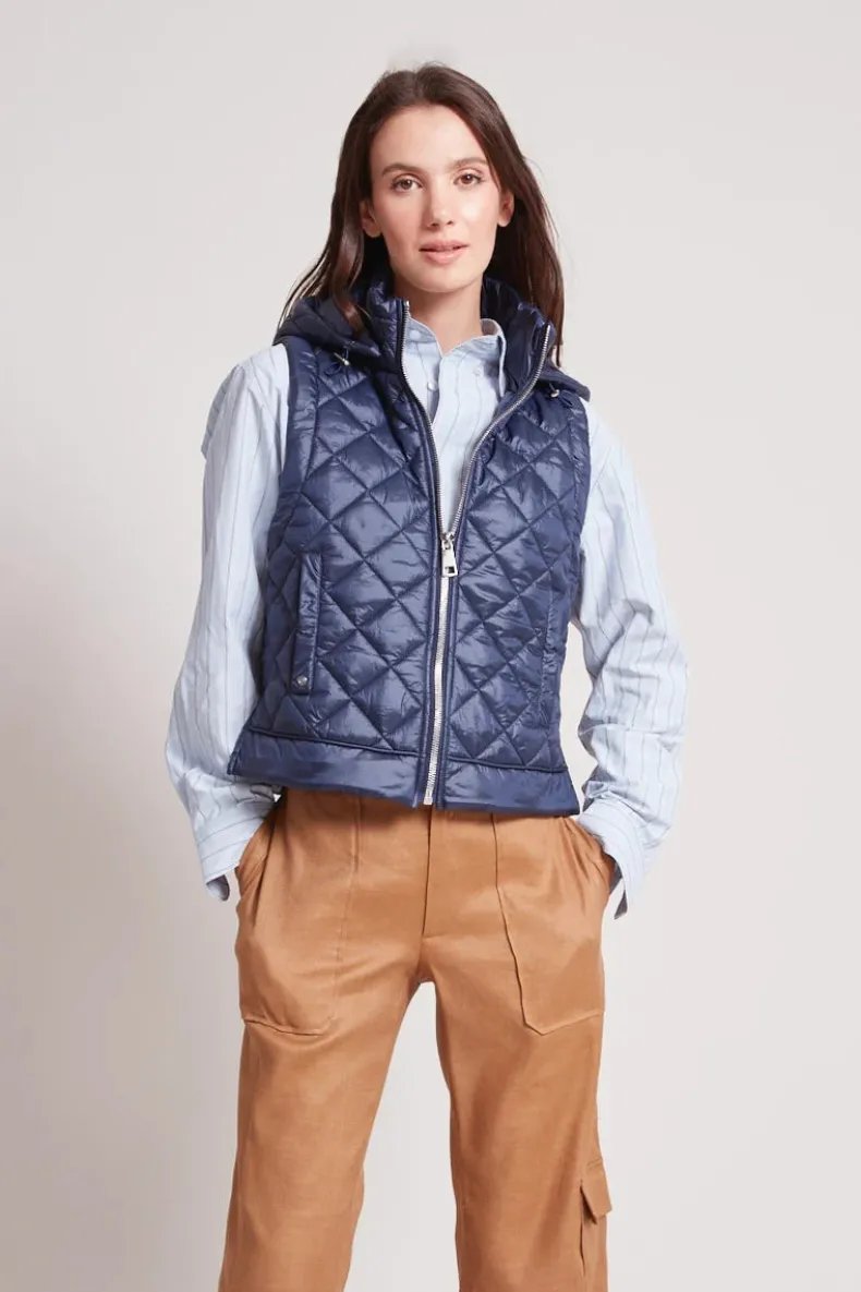 ADROIT TALIA NYLON VEST WITH REMOVABLE HOOD - NAVY