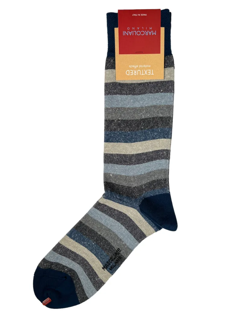 MARCOLIANI TONAL STRIPE CALF SOCK - BLUE MIX