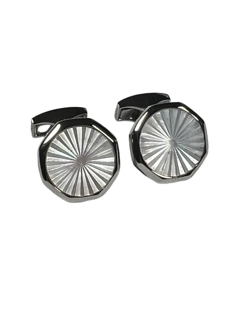 TATEOSSIAN CUFF LINKS - WHITE MOTHER OF PEARL SUNBURST