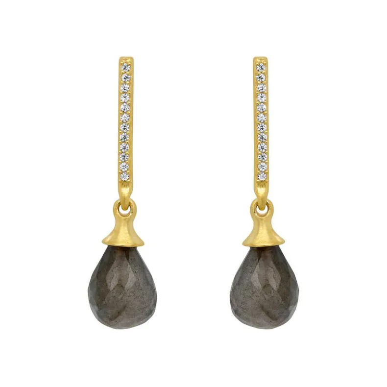 DEAN DAVIDSON GEM/PAVE TEARDROP EARRINGS - LABRADORITE/GOLD