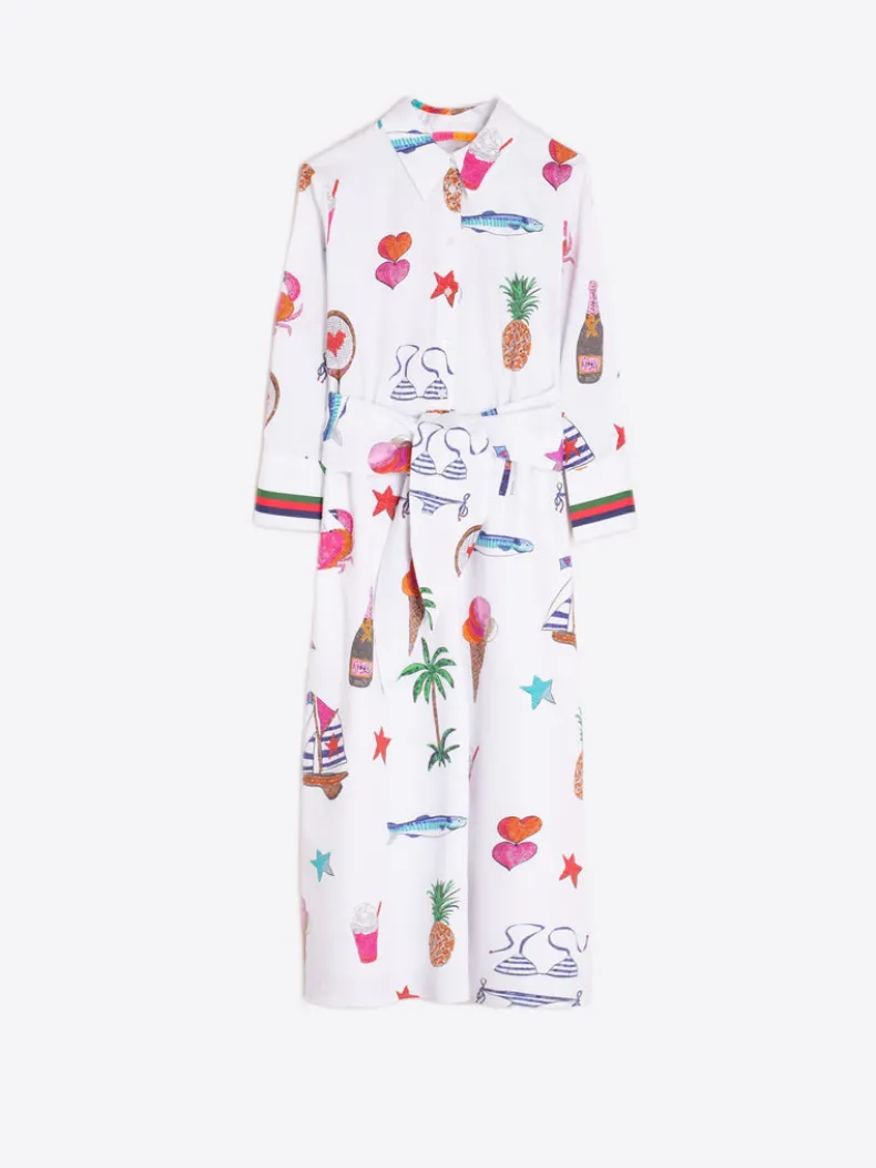 VILAGALLO ISLAND LIFE PRINT DRESS - WHITE