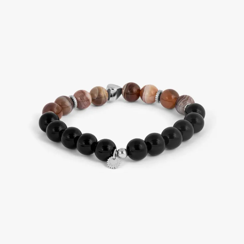 TATEOSSIAN MAXI NUGGET BEADED BRACELET - RHODIUM SILVER WITH MULTICOLOUR BOTSWANA AGATE
