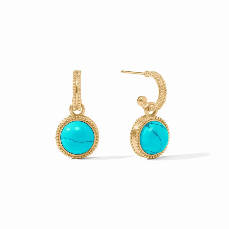 JULIE VOS FLEUR-DE-LIS HOOP & CHARM EARRING - TURQUOISE BLUE