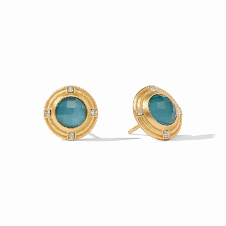 JULIE VOS ASTOR STONE STUD EARRINGS - IRIDESCENT PEACOCK BLUE