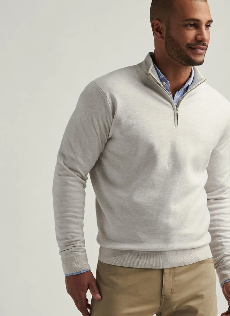 PETER MILLAR COOLSPUN COTTON QUARTER-ZIP SWEATER - IVORY