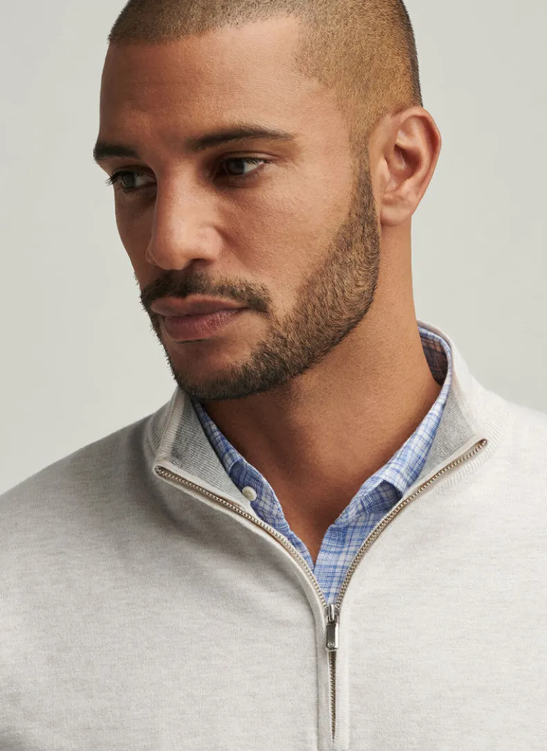 PETER MILLAR COOLSPUN COTTON QUARTER-ZIP SWEATER - IVORY