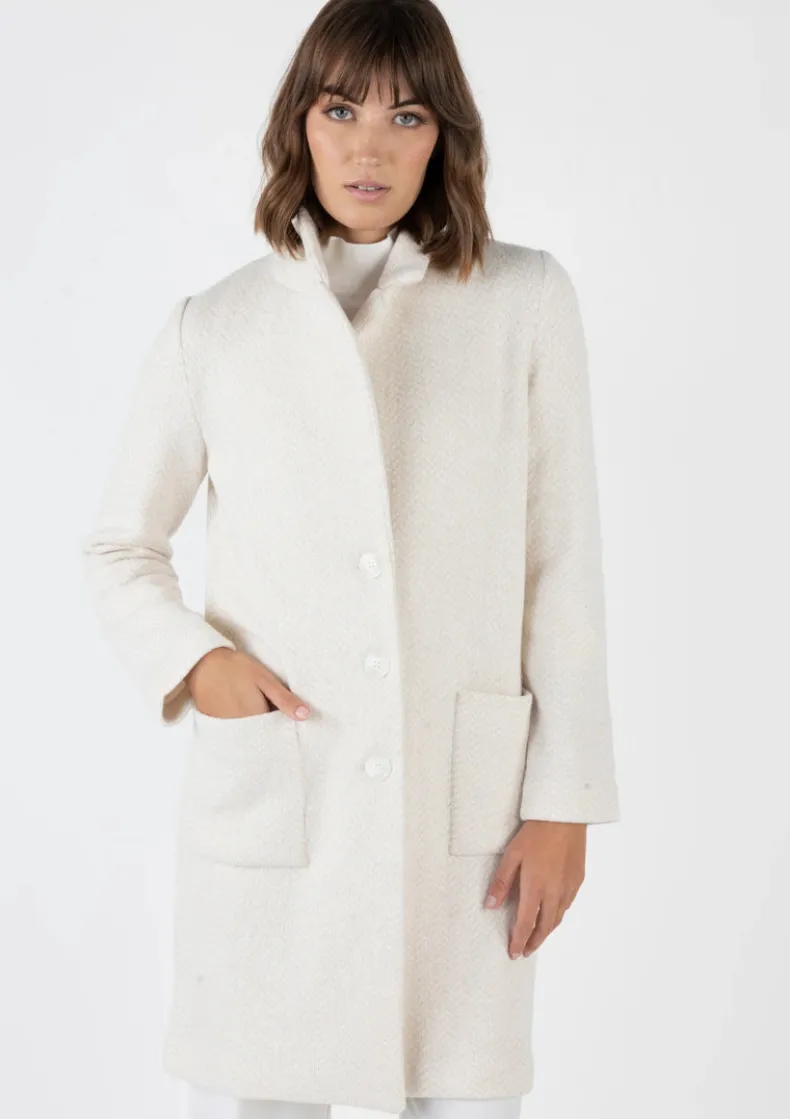 AMINA RUBINACCI TWEED HERRINGBONE LONG COAT - IVORY