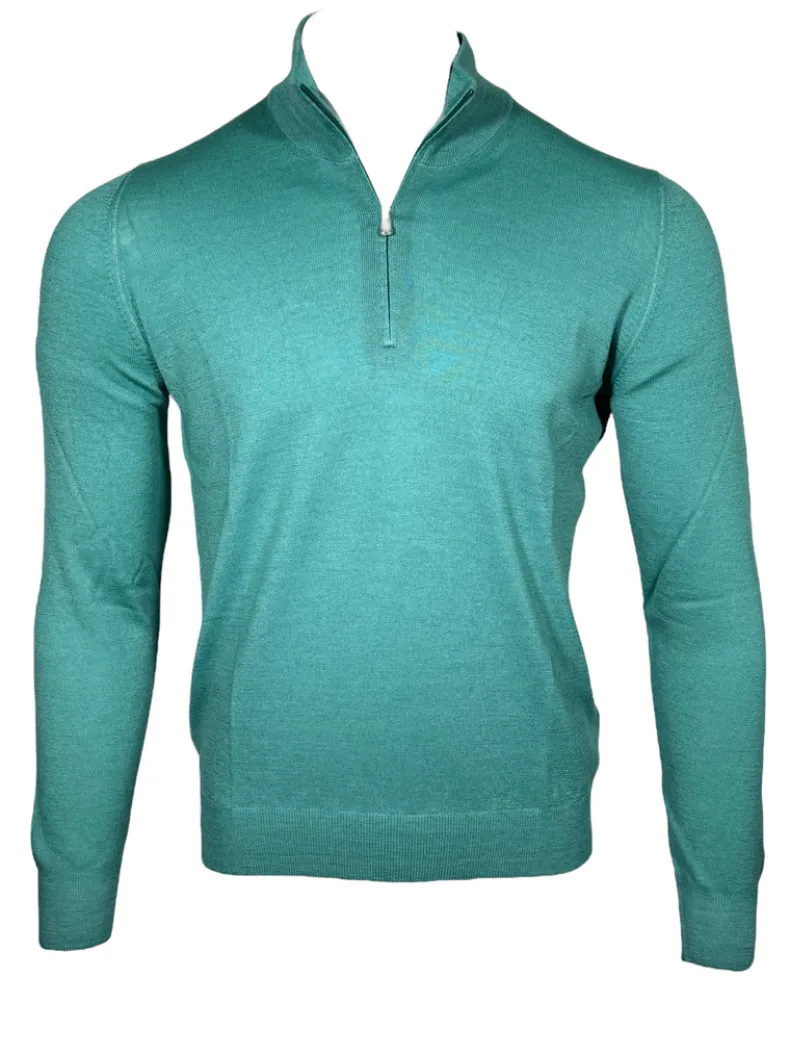 BUTTON DOWN VINTAGE 1/4 ZIP SWEATER - TEAL