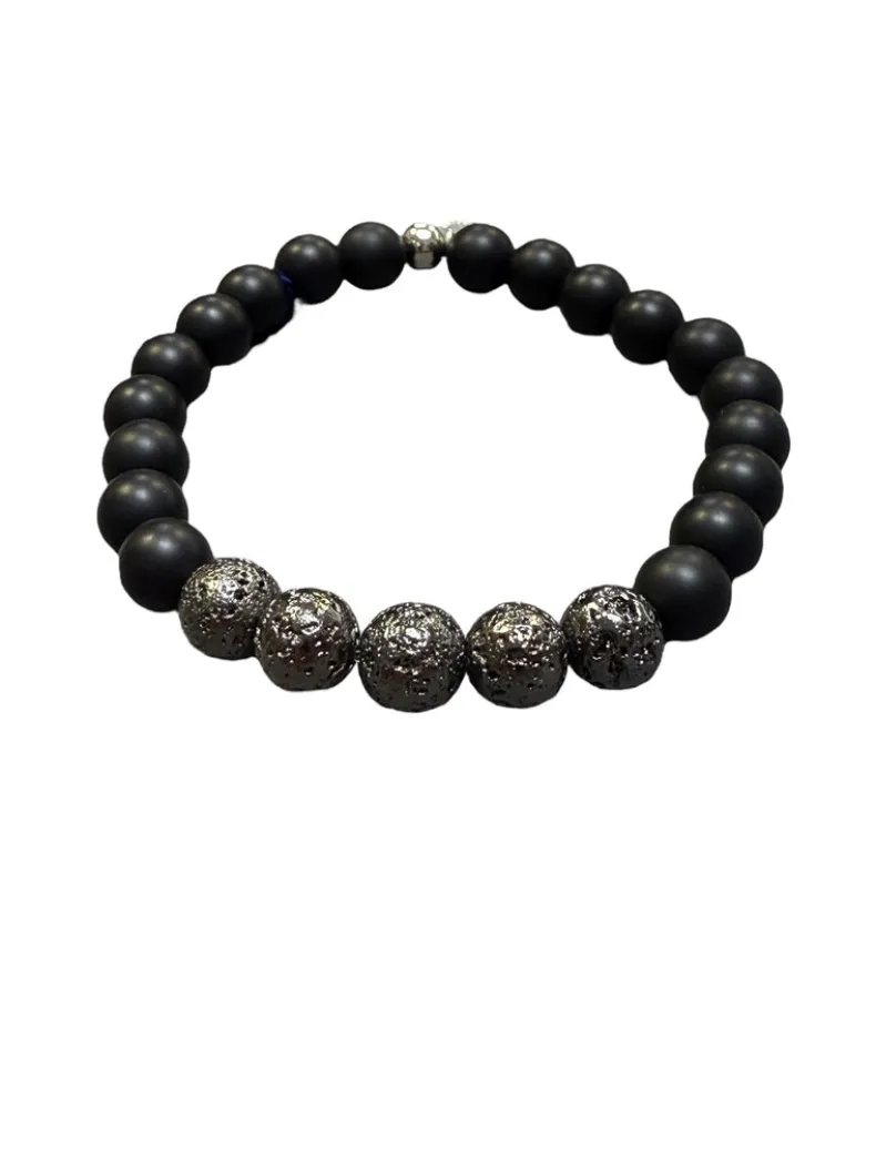 TATEOSSIAN BEADED BRACELET - BLACK LAVA AND STEEL BEADS