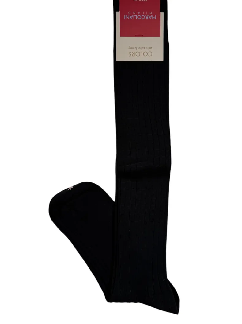 MARCOLIANI SOLID RIBBED COTTON OVER-CALF SOCK - BLACK