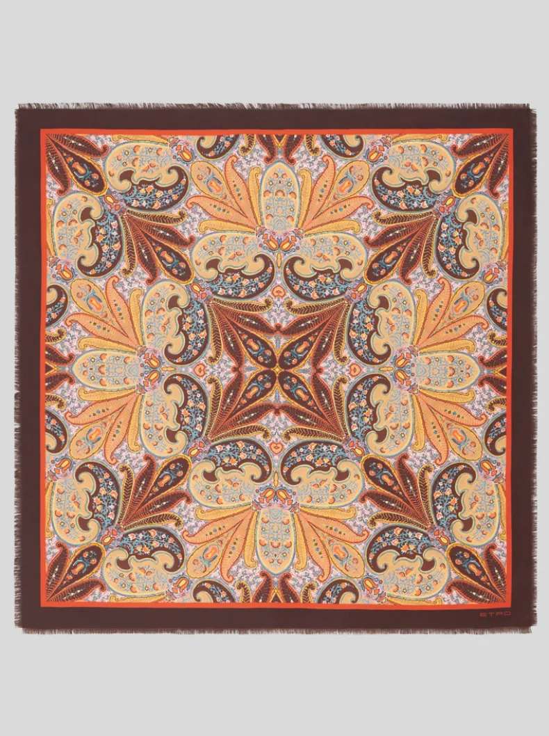 ETRO NEUTRA LEAF FOULARD - BURNT ORANGE