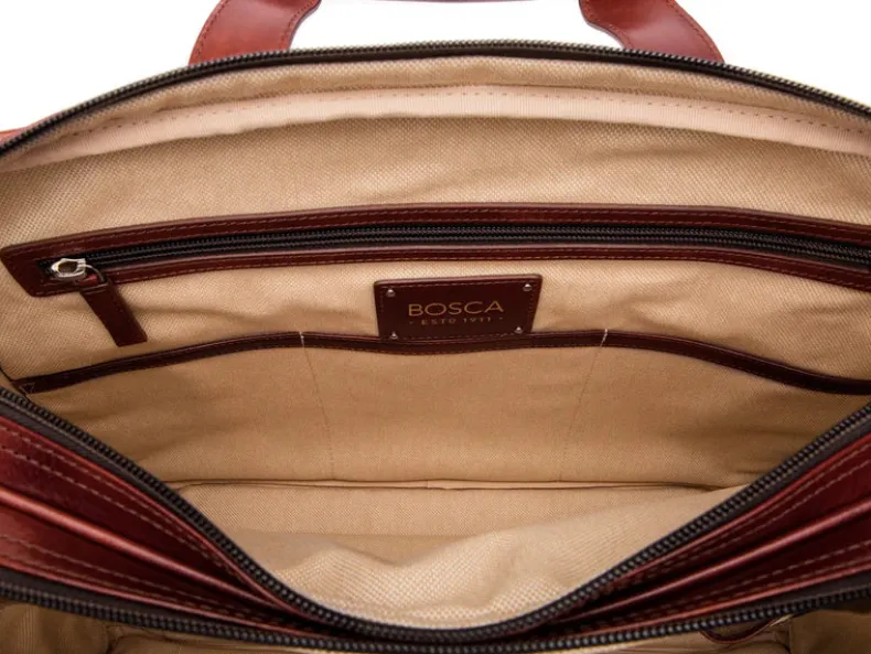 BOSCA 1911 LEATHER SINGLE STRINGER BRIEFCASE - DARK BROWN