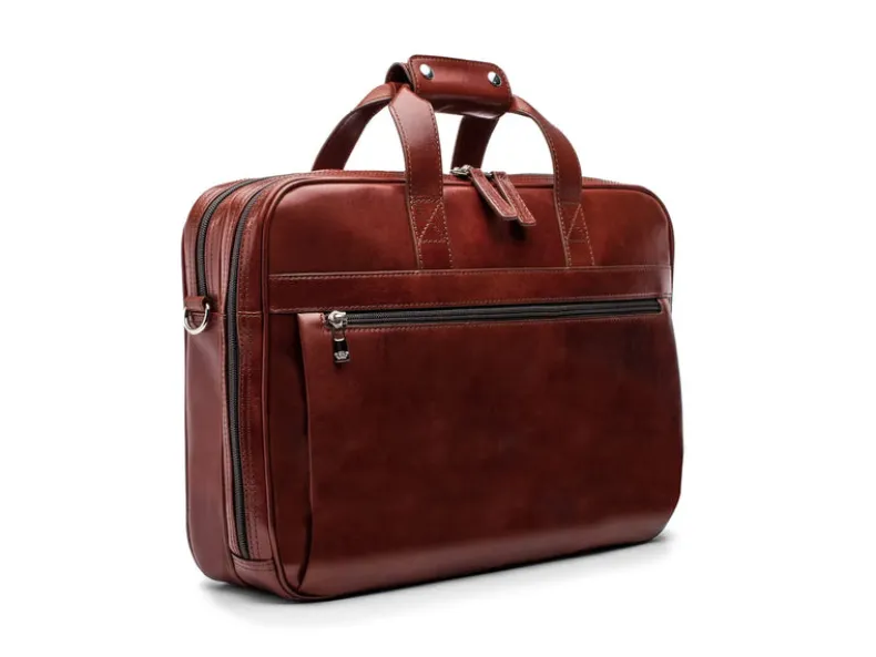 BOSCA 1911 LEATHER SINGLE STRINGER BRIEFCASE - DARK BROWN