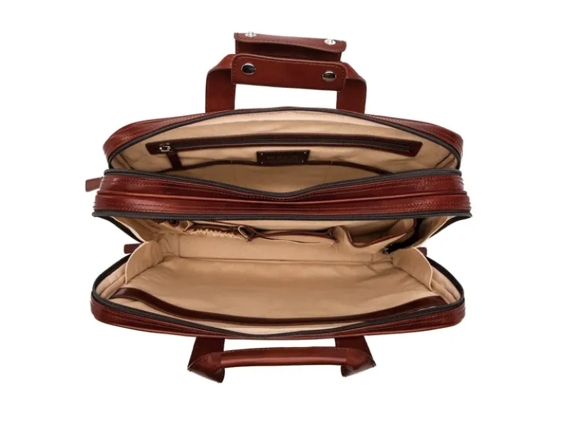 BOSCA 1911 LEATHER SINGLE STRINGER BRIEFCASE - DARK BROWN