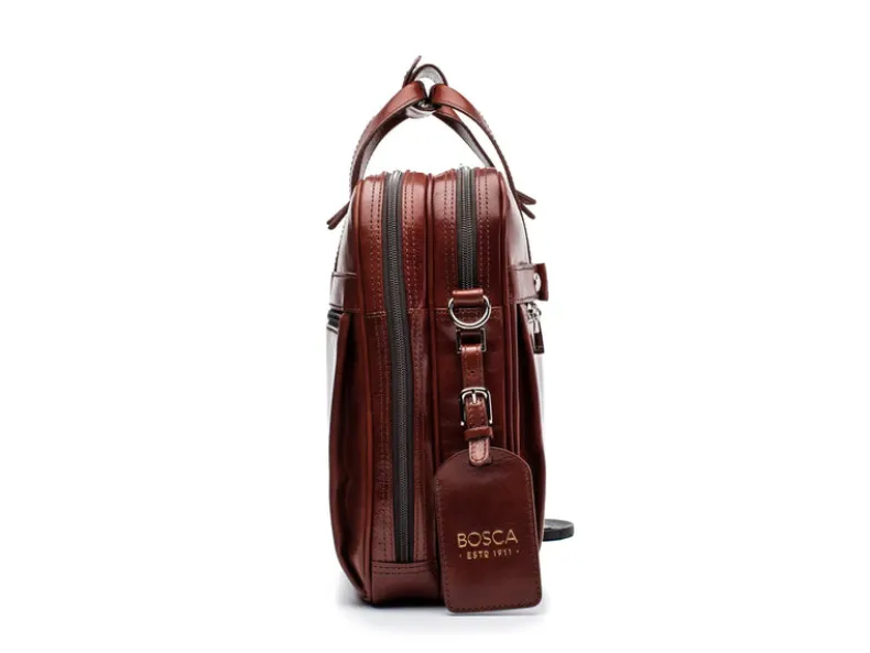 BOSCA 1911 LEATHER SINGLE STRINGER BRIEFCASE - DARK BROWN