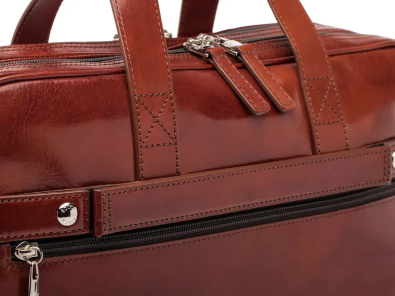 BOSCA 1911 LEATHER SINGLE STRINGER BRIEFCASE - DARK BROWN