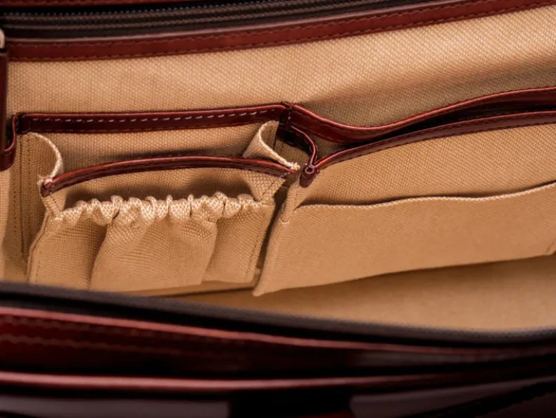 BOSCA 1911 LEATHER SINGLE STRINGER BRIEFCASE - DARK BROWN