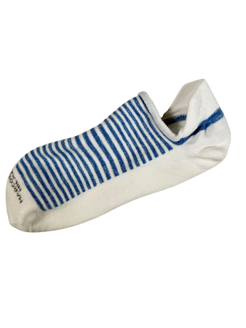 MARCOLIANI PIMA COTTON PALIO STRIPE INVISIBLE SNEAKER SOCK - WHITE/BLUE