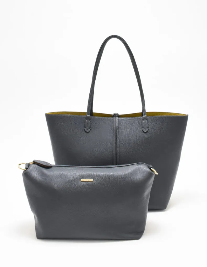 REMI/REID DEPARTURE STRIPE REVERSIBLE TOTE BAG - SLATE/MUSTARD