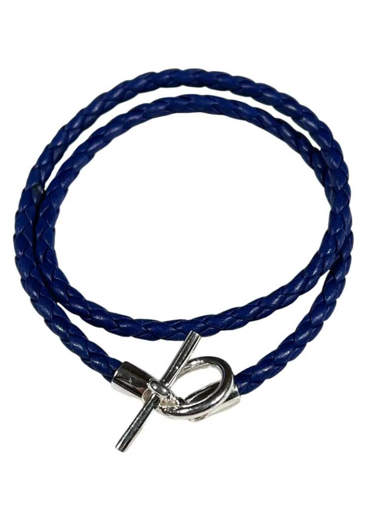 SPIVEY MEN'S BRAIDED LEATHER BRACELET - COBALT WITH STERLING