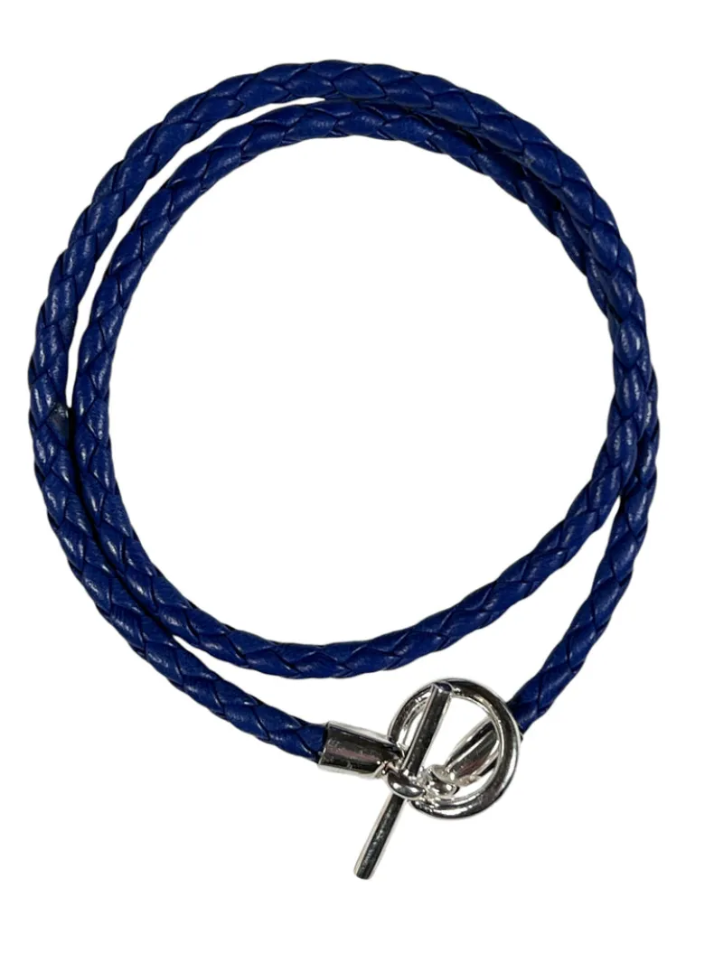 SPIVEY MEN'S BRAIDED LEATHER BRACELET - COBALT WITH STERLING