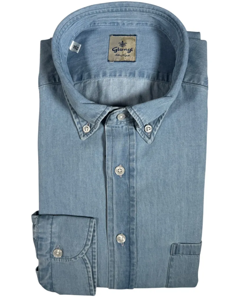 GIANGI NAPOLI MEN'S DENIM SHIRT - BLEACH BLUE