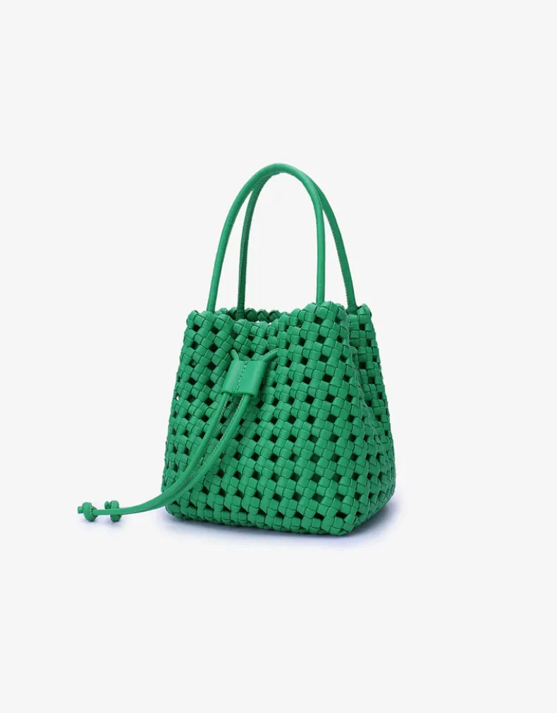 REMI/REID PERRIE BUCKET MINI WOVEN SQUARE BAG - LIME