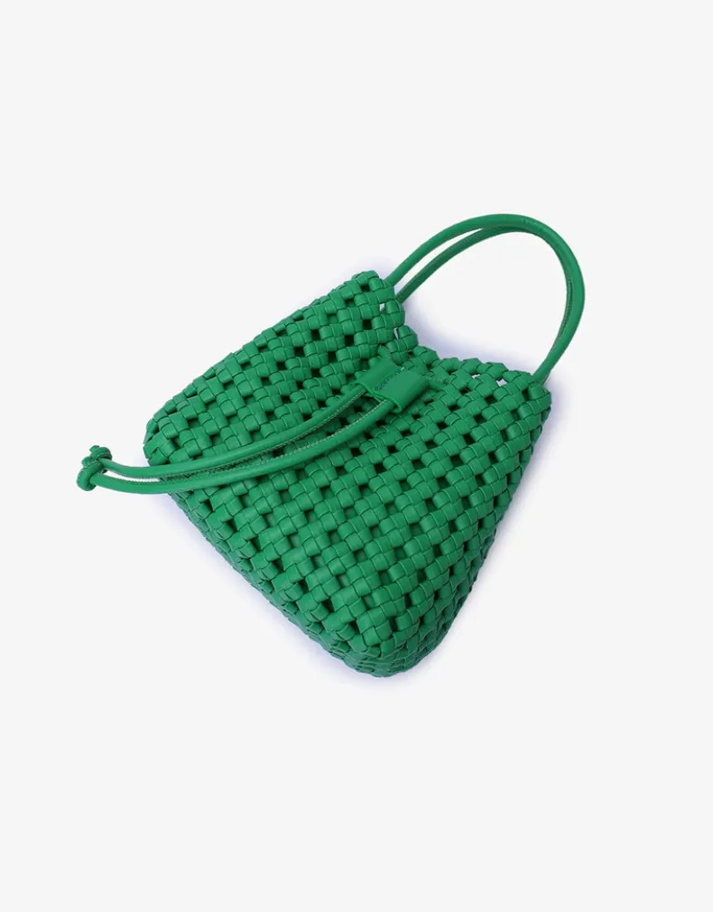 REMI/REID PERRIE BUCKET MINI WOVEN SQUARE BAG - LIME
