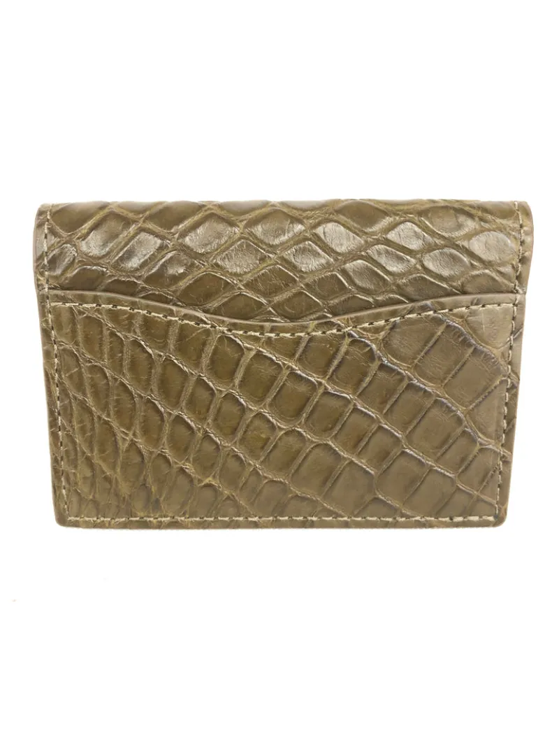 W.KLEINBERG ALLIGATOR ID CARD CASE WALLET - LODEN GREEN