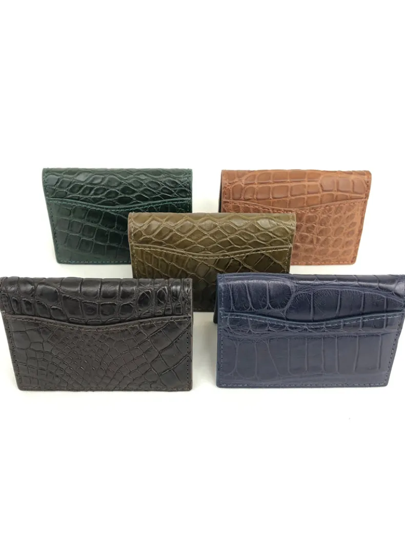 W.KLEINBERG ALLIGATOR ID CARD CASE WALLET - LODEN GREEN