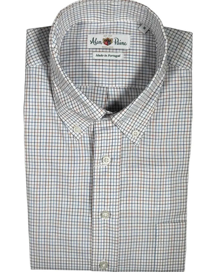 ALAN PAINE SPORT SHIRT - BLUE/BROWN CHECK
