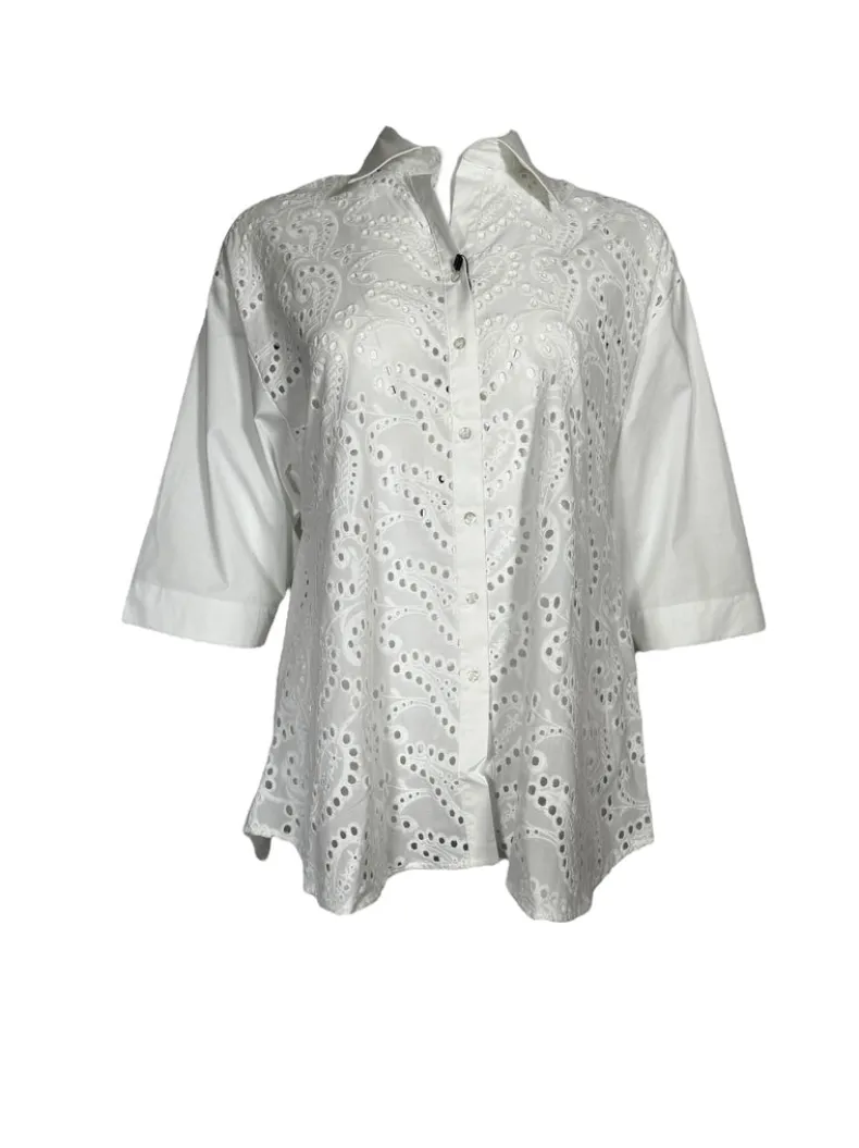 VLT'S BY VALENTINA'S EYELET PAISLEY BLOUSE - WHITE