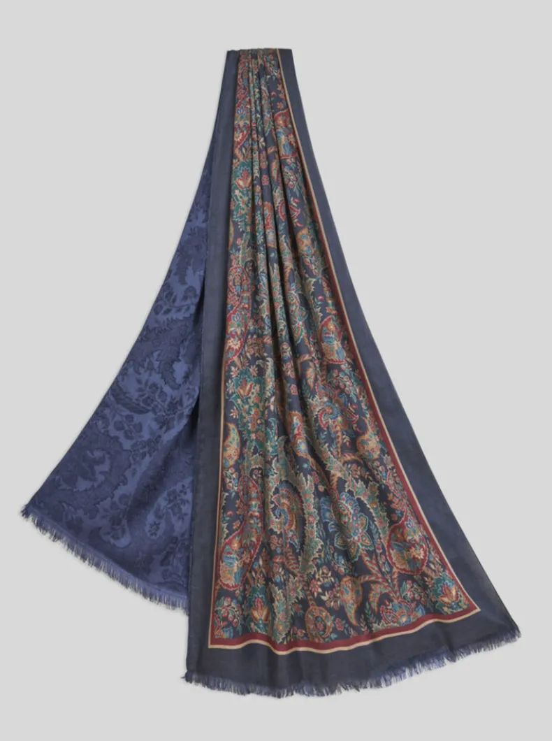ETRO DOUBLE SIDED SCARF - NAVY FLORAL