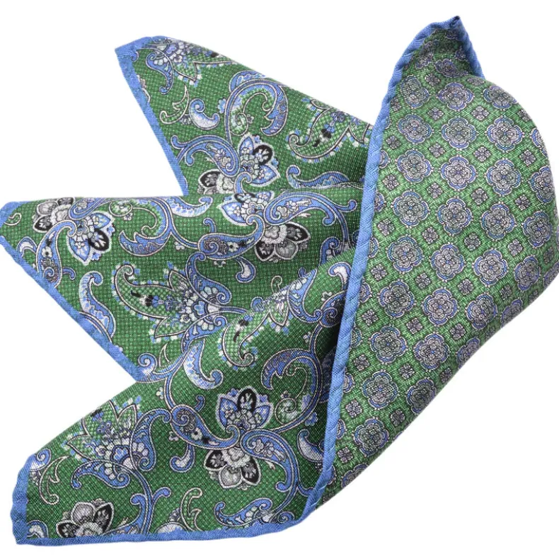 DION SILK DOUBLE-SIDED POCKET SQUARE - FOREST PAISLEY MEDALLION