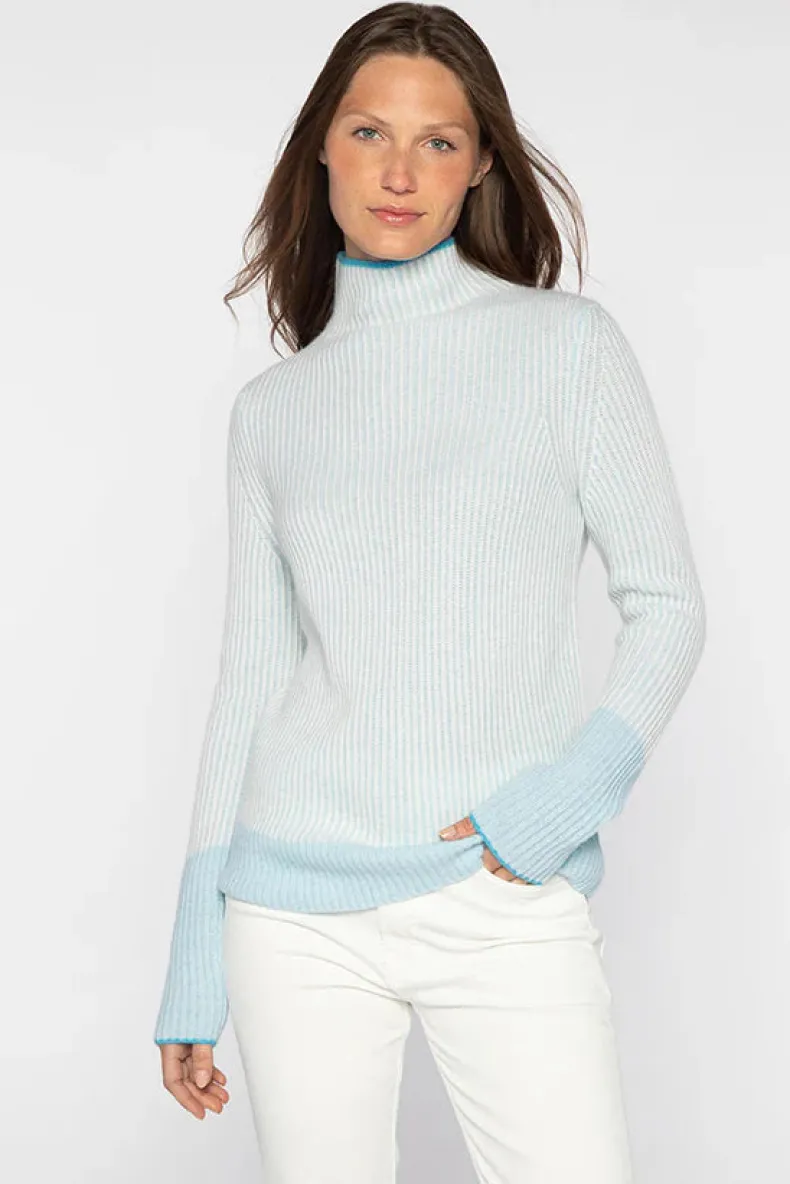 KINROSS PLATED RIB FUNNEL SWEATER - SURF