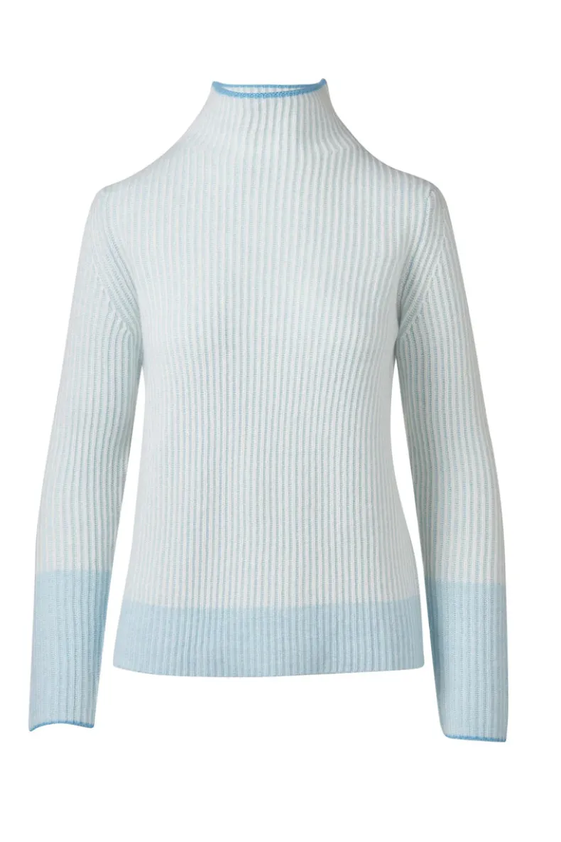 KINROSS PLATED RIB FUNNEL SWEATER - SURF