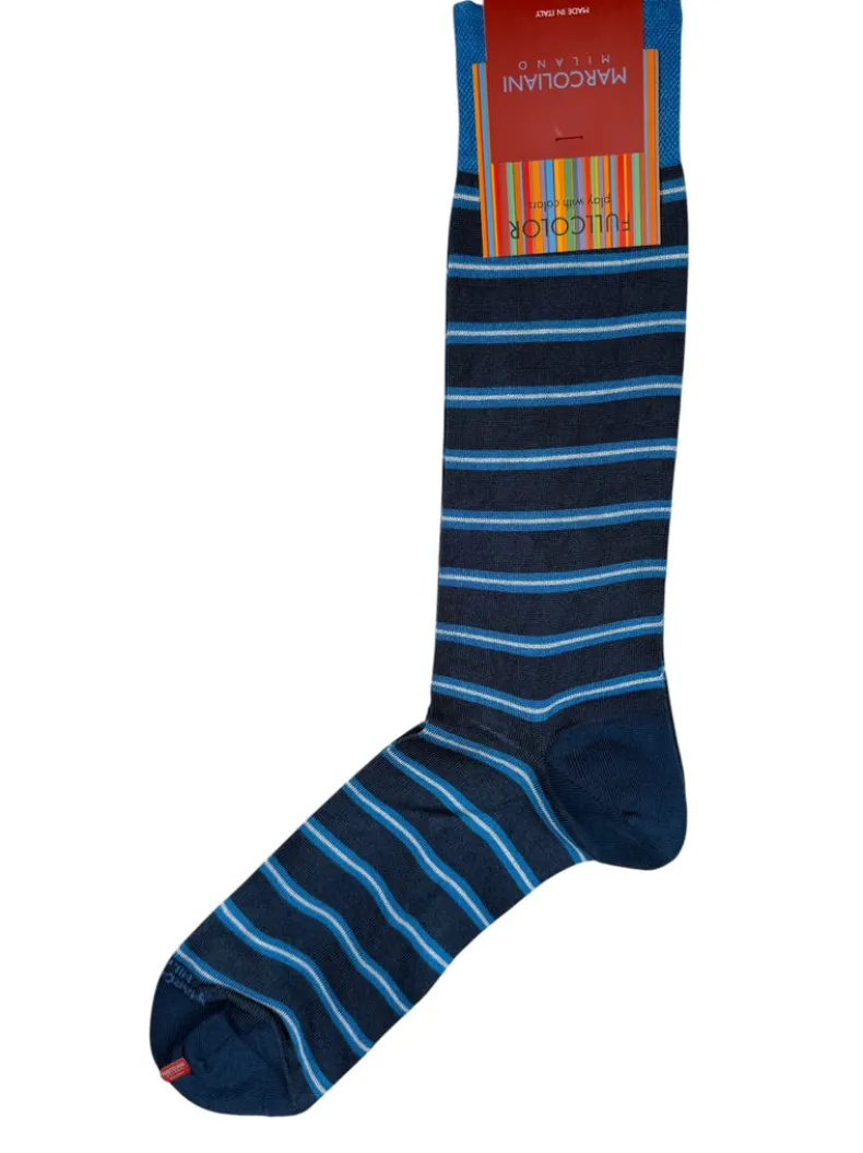 MARCOLIANI FRESH OF MODAL SIMPLE STRIPE CALF SOCK - INDIGO BLUE
