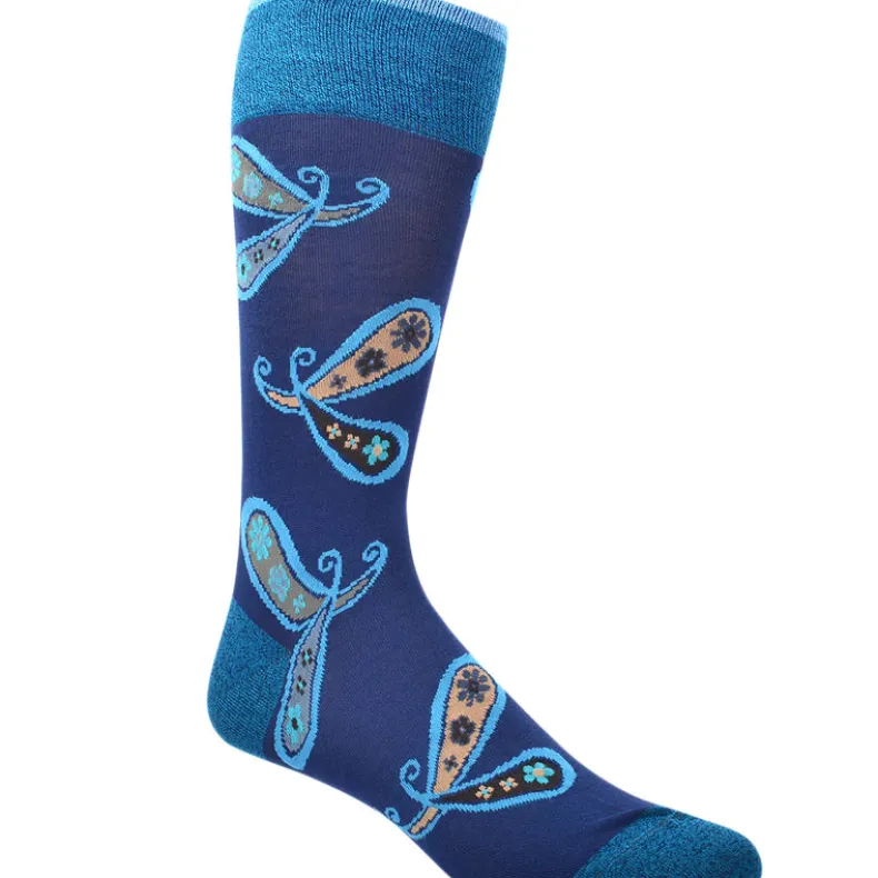 DION MID-CALF MEN'S SOCK - PAISLEY FLORAL - OCEAN